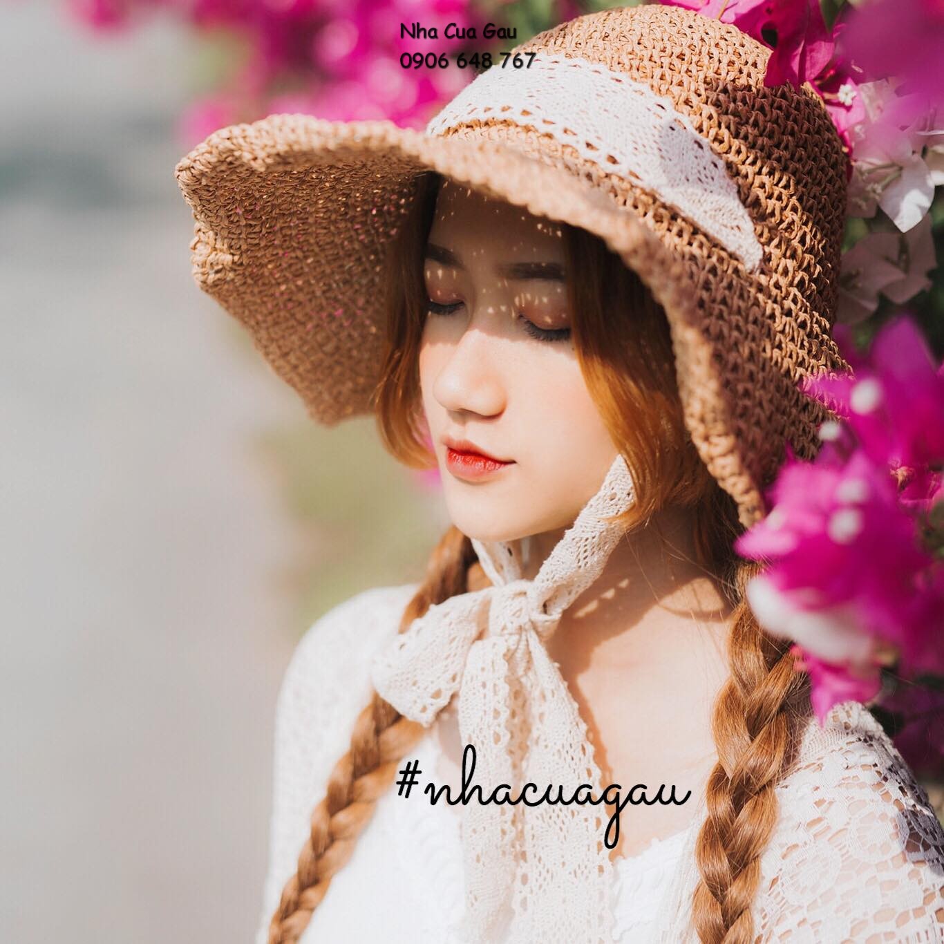 Nón cói ren cột nơ đi chơi siêu xinh