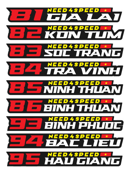 TEM DECAL PHẢN QUANG NEED 4 SPEED 63 TỈNH THÀNH ÔTÔ, XE MÁY