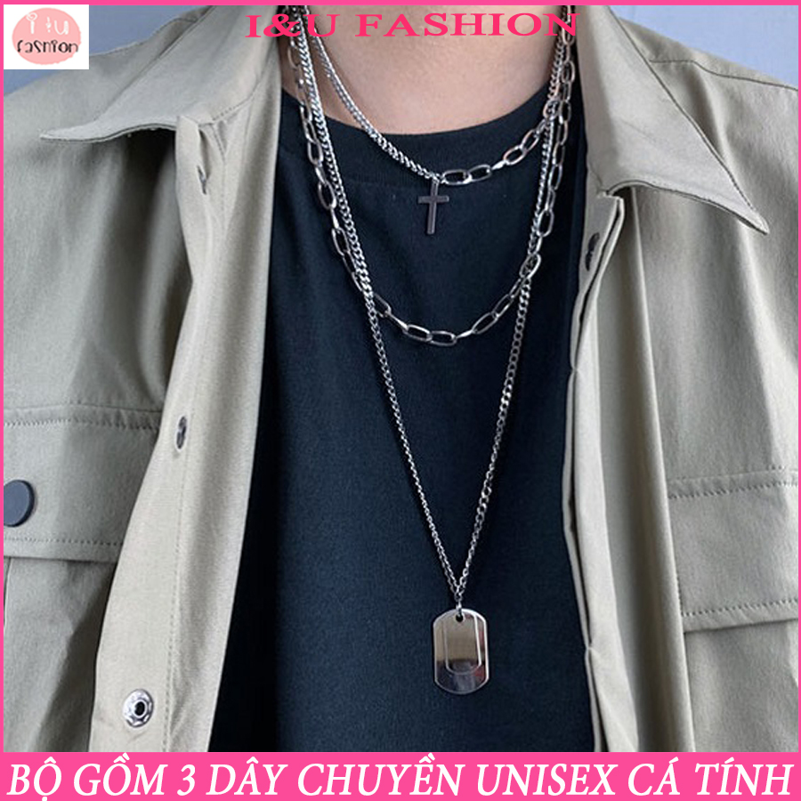 Bộ combo 3 vòng cổ , dây chuyền UNISEX độc đáo cá tính cho Nam Nữ gồm 3 dây khác biệt với chất liệu kim loại màu bạc VC-42