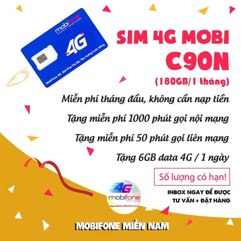 Sim 4G 10 số Mobifone C90N Mỗi tháng Tặng 120GB + Miễn phí gọi 1000p nội mạng + 50p gọi ngoại mạng