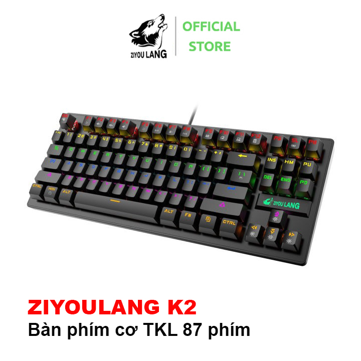 ZIYOU LANG K2 - Bàn Phím Cơ Gaming K2 pro 87 Phím - Blue Switch Mechanical - Led Rainbow Nhiều Chế Độ - Hãng phân phối chính thức