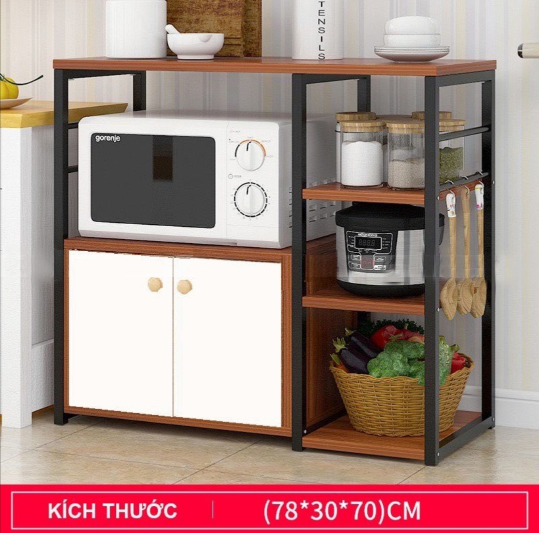 Kệ lò vi sóng. Kệ bếp nhiều ngăn. Kích thước 78 x30 x70. Khung sắt sơn tĩnh điện. Gỗ MDF phủ Maletium chống thấm cao cấp. Đã khoan sẵn lỗ, đầy đủ ốc vít (QK-297)