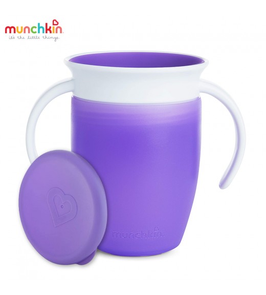 CỐC TẬP UỐNG 360 ĐỘ CHỐNG ĐỔ MUNCHKIN CÓ NẮP (207ML-TÍM)