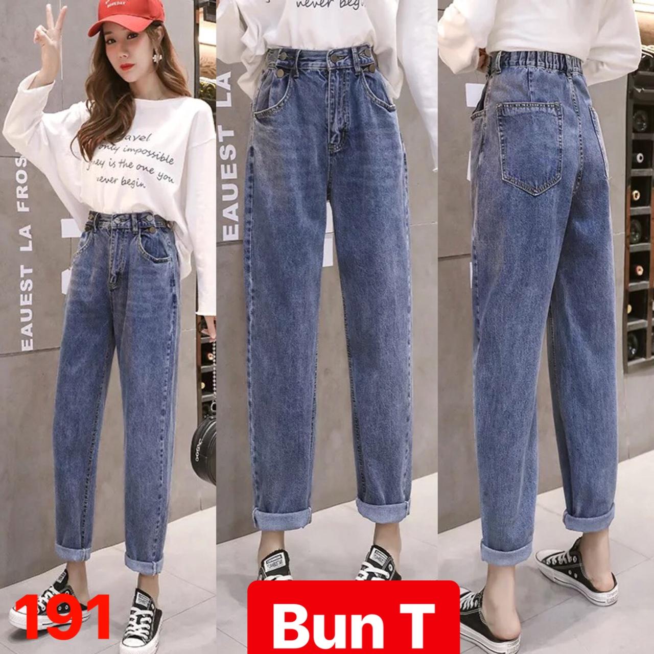 QUẦN BAGGY JEAN NỮ CHẤT BÒ XANH ĐẬM LƯNG THUN CẠP CHUN SAU HOT TREND THÁI LAN T&T-191 - TRANG BUN FASHION