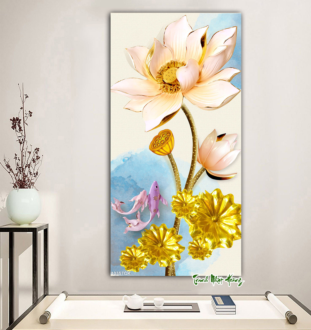 Tranh 3D dán tường hoa sen pp có in viền
