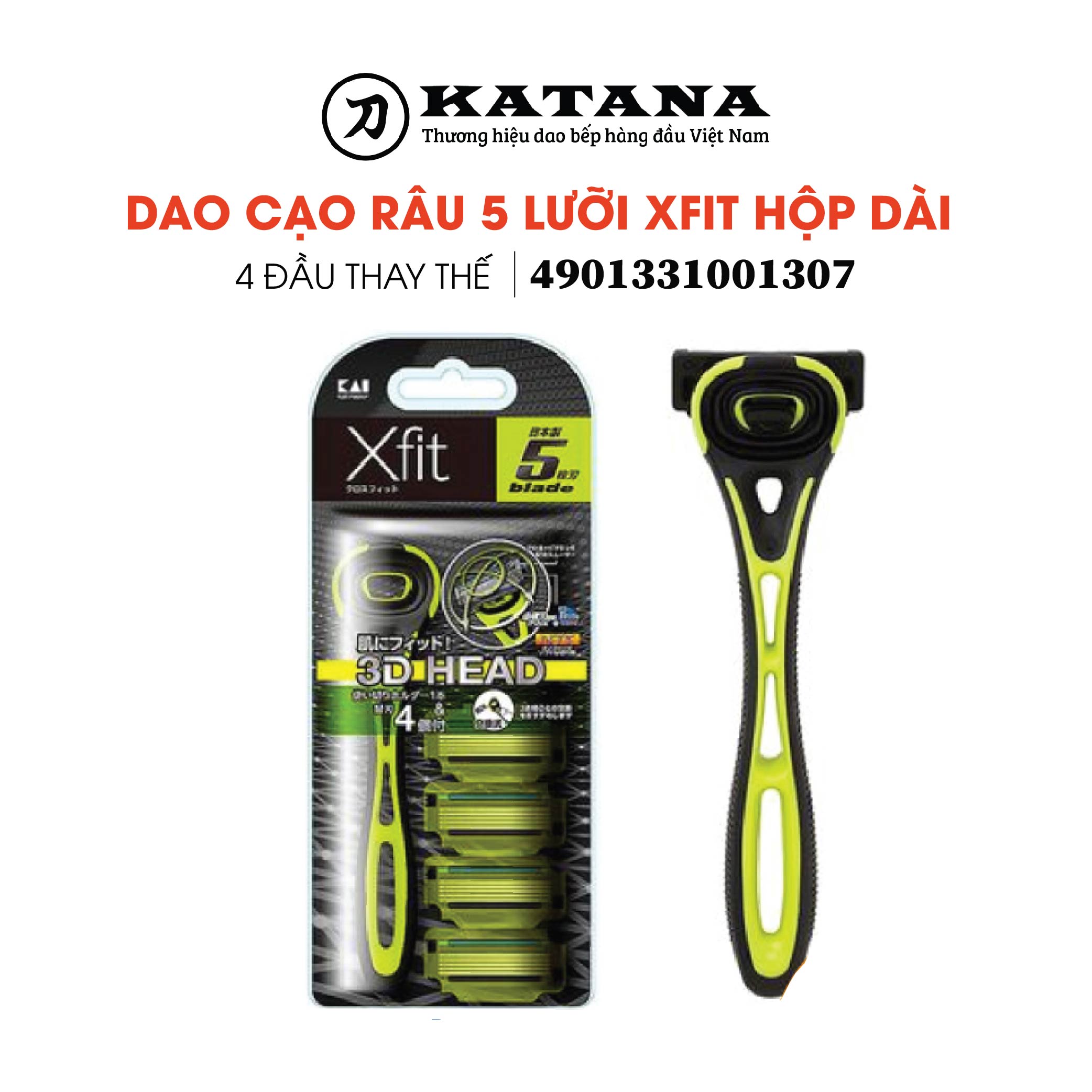 Dao cạo râu Nhật Bản 5 lưỡi Xfit hộp dài ( kèm 4 đầu dao thay)