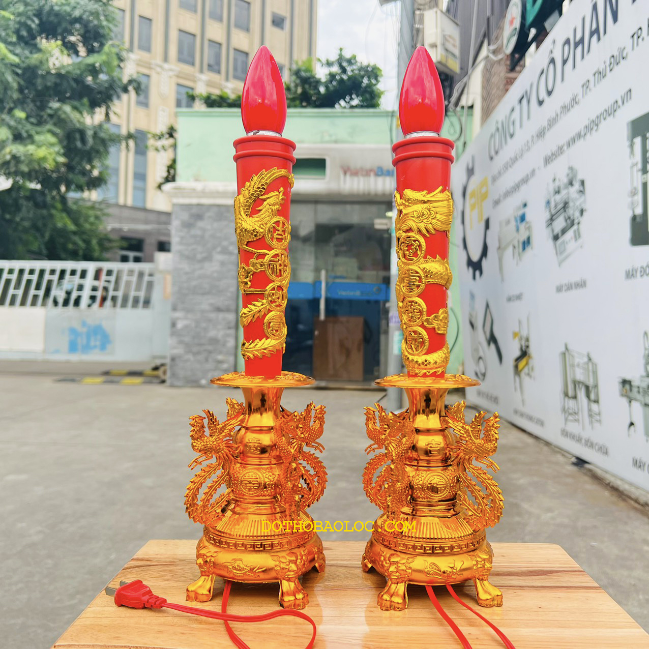 Đèn nến thờ long phụng bằng điện 3 cỡ