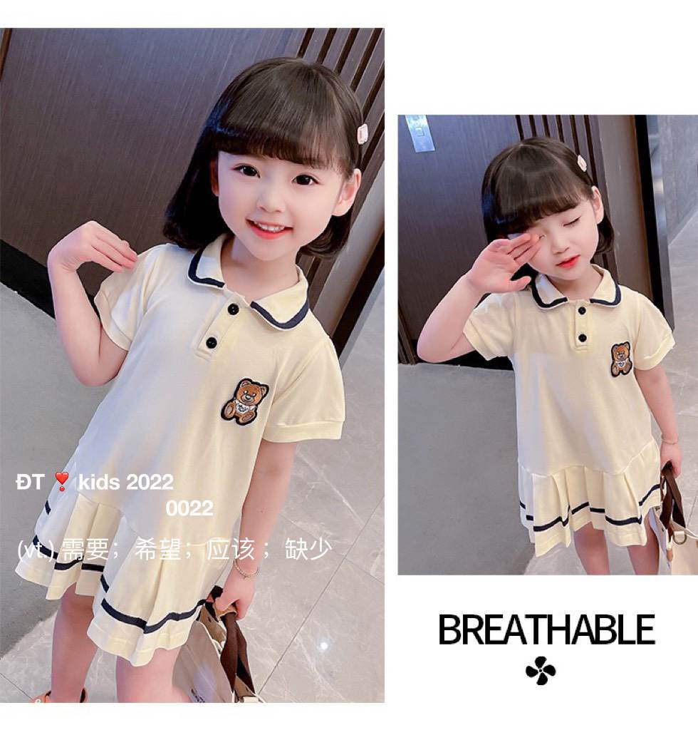 Set áo polo váy xanh siêu sang cho bé gái 10-35kg