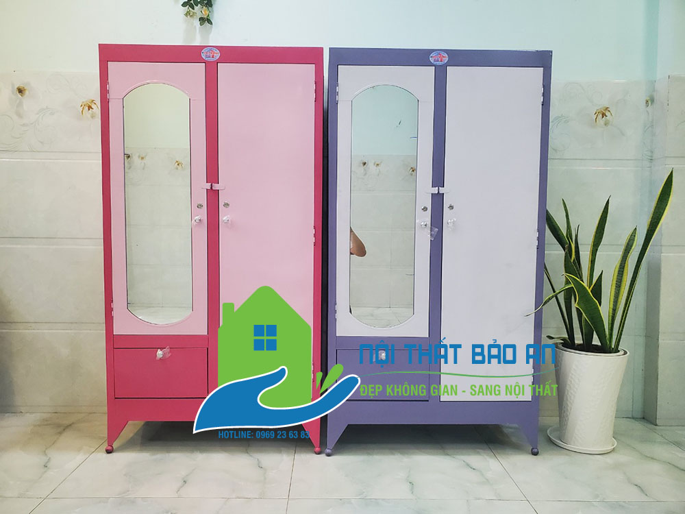 [HCM] Tủ sắt quần áo màu hồng cao 1m6 ngang 90cm nhiều ngăn có hộc khóa - Nội Thất Bảo An
