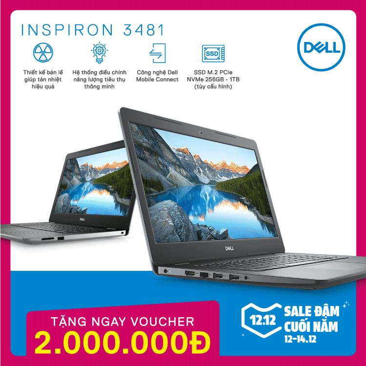 Laptop Dell Inspiron 3481,IntelCore i3-7020U (2.30 GHz,3 MB),4GB RAM,1TB HDD,2GB AMD Radeon,14 HD,WL+BT,McAfee MDS,Win 10 Home,Silver,1Yr) - Hàng Chính Hãng