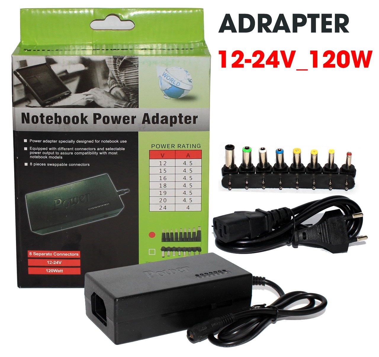 Adapter đa năng 120W từ 12-24V tích hợp nhiều đầu sạc