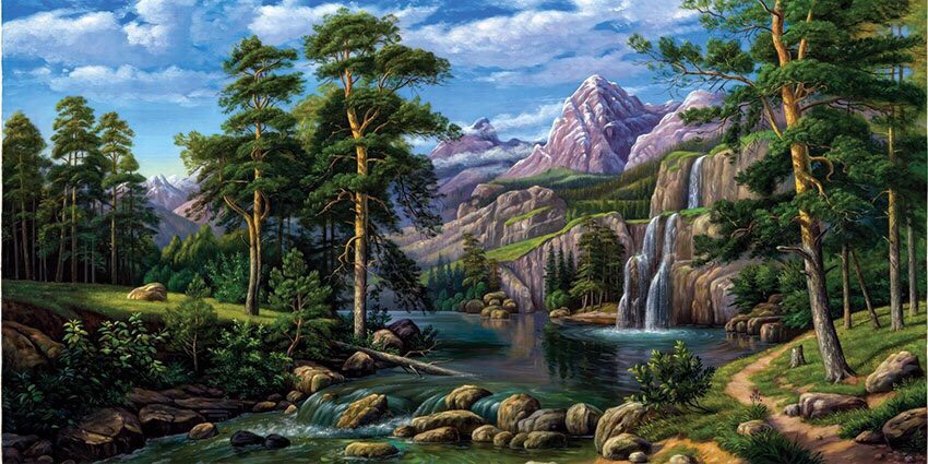 TRANH SƠN THỦY PHONG CẢNH NÚI RỪNG TÂY BẮC tặng kèm khung tranh trang trí