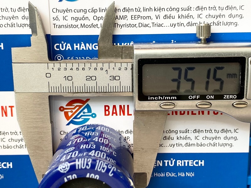 Tụ hóa 470uF 400V kích thước 35x45mm (tháo máy)