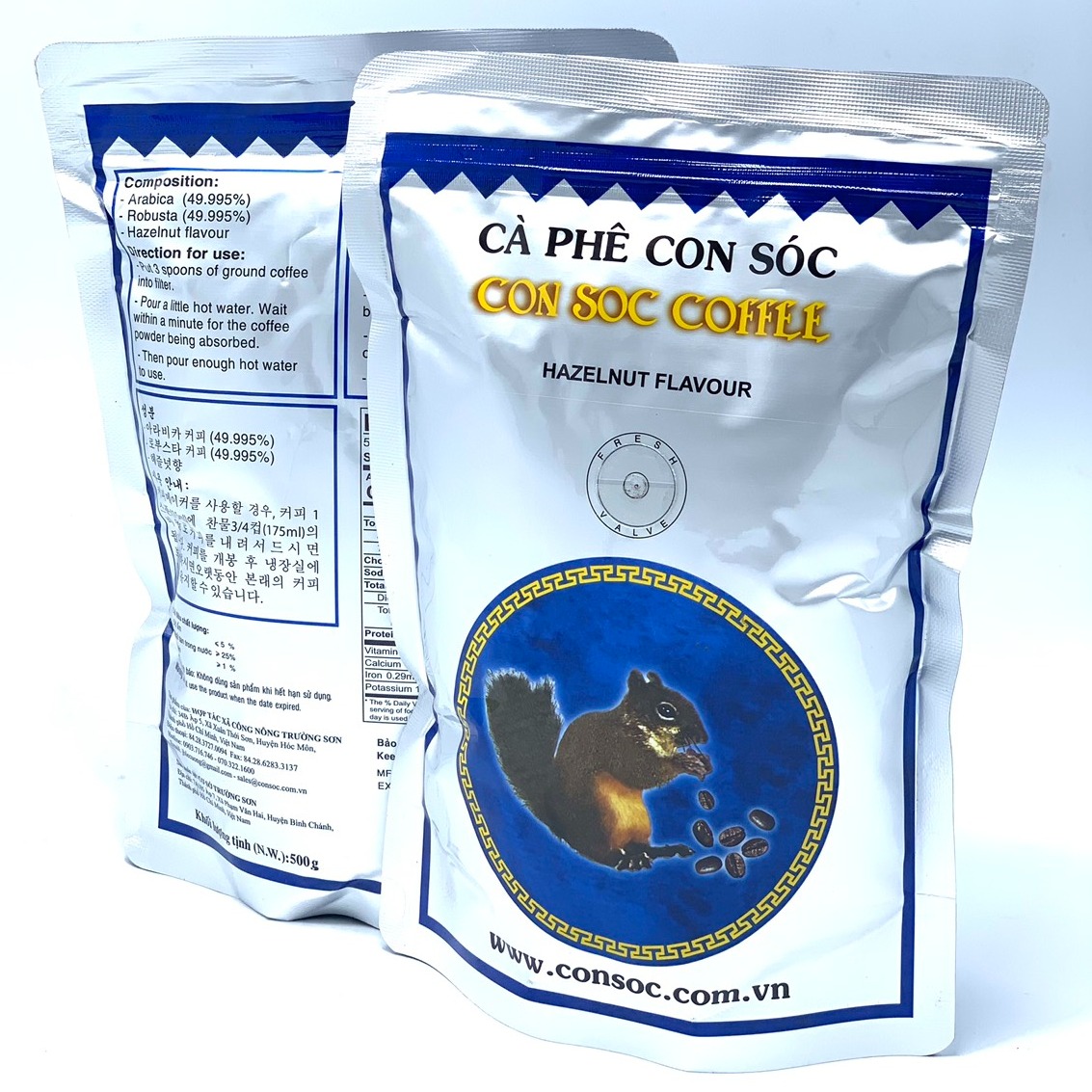 Cà phê Con Sóc pha phin Bịch Xanh 500gam