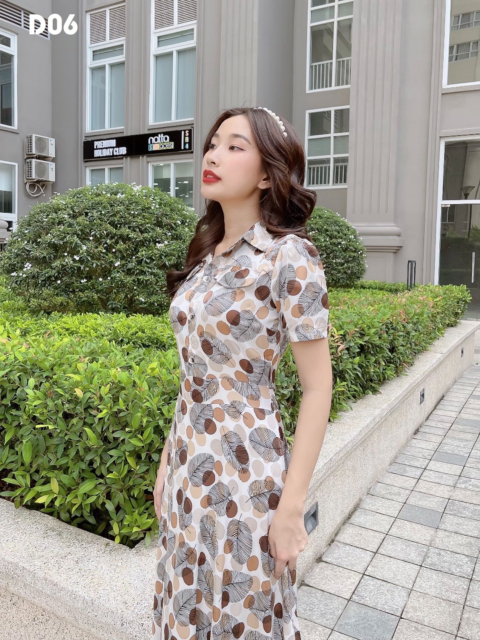 Đầm xoè lụa hoa vintage cổ sơ mi D06