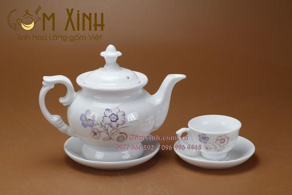 ấm chén Bát Tràng_Bộ bình trà Phú Quý hoa tỉ muội