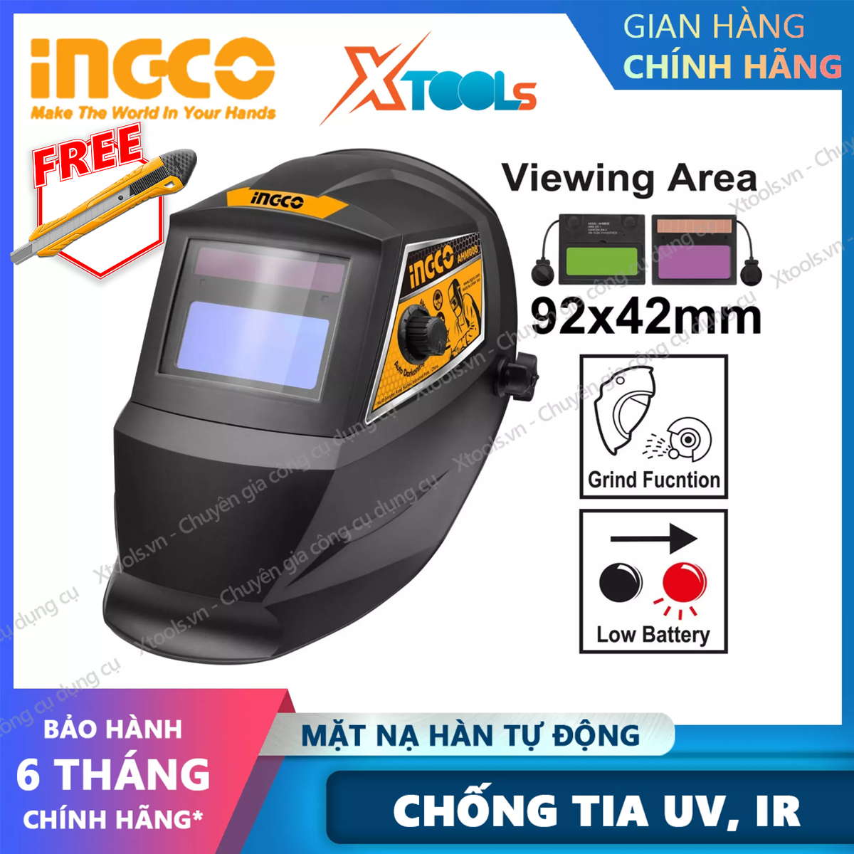 Glass welding electric automatic ingco AHM008 mask welding electronic sensor high, auto-darkening when welding, brightness adjustable front glass large [Xtool] [xsafe]