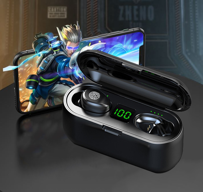 Tai Nghe Bluetooth TWS F9-Tai Nghe Nhét Hai Tai Bluetooth 5.0-Tai Nghe Bluetooth 5.0 F9 Pro Bản Quốc Tế Cao Cấp - Cảm Biến Vân Tay - Dock Sạc Dự Phòng 2000mah