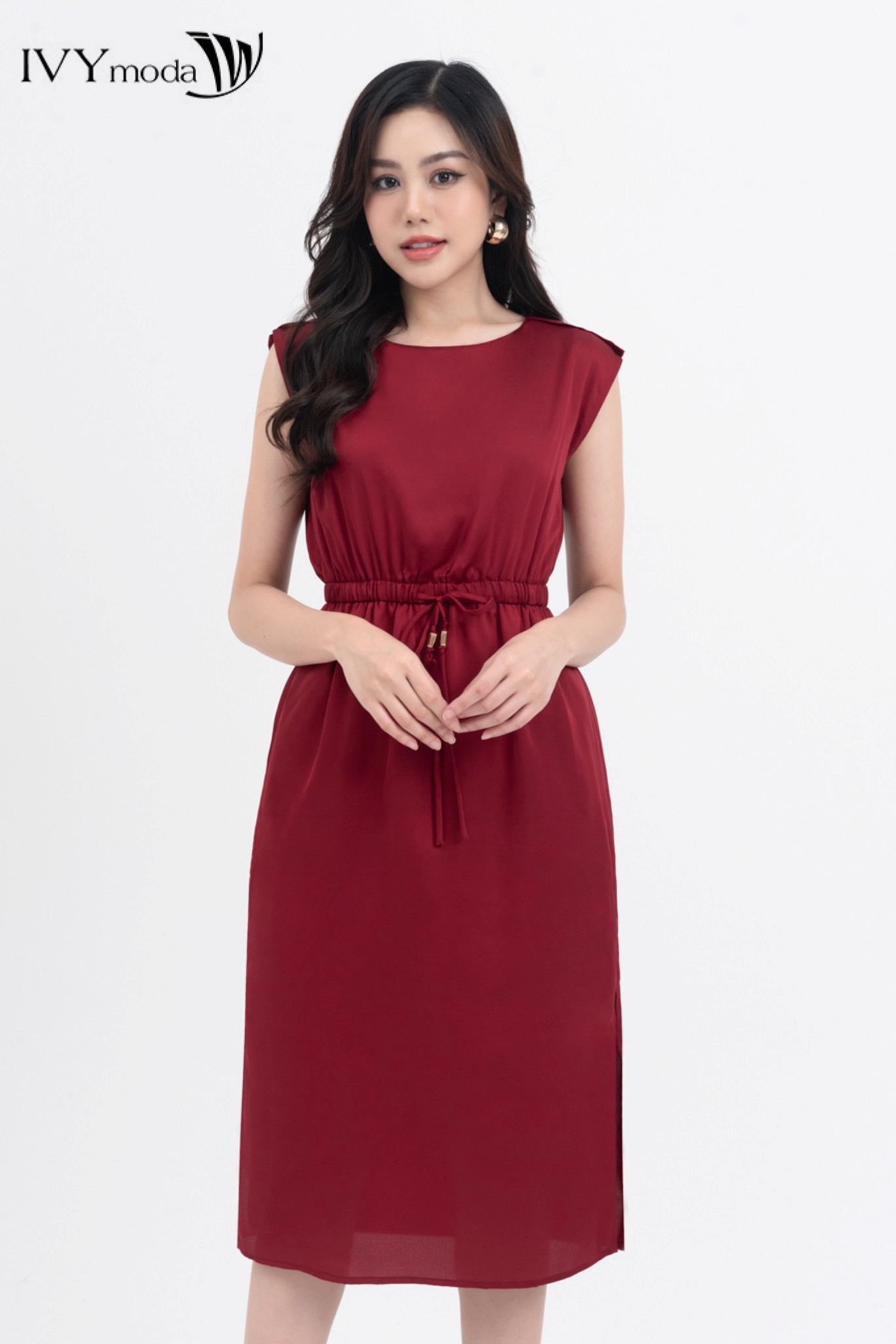 Đầm lụa nhấn eo ivy moda ms 48m7452