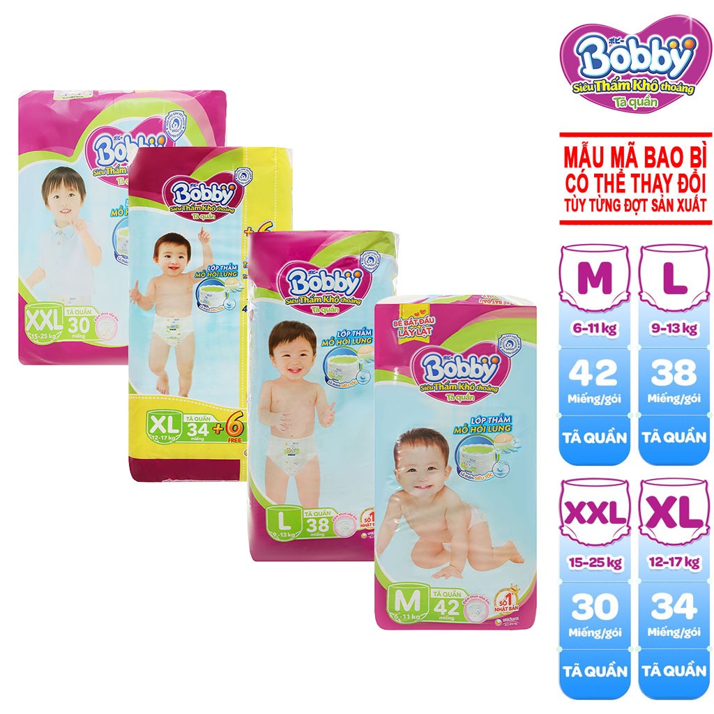 ( Cộng 6/8 miếng ) Bỉm Bobby dán size M76,L68,Xl62, Xxl56 mới nhất.