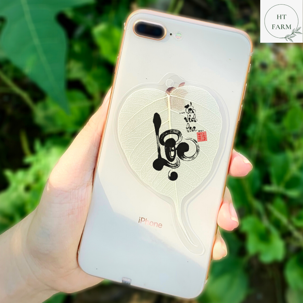 Lá Bồ Đề thư pháp - chữ Lộc (Cầu Tài Lộc – May mắn – Bình An, Ốp điện thoại, Hàng loại 1)