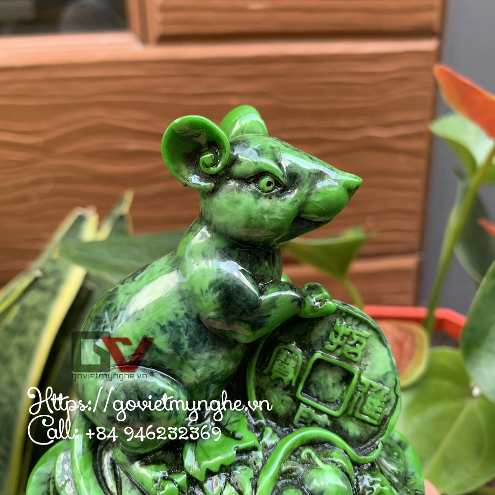 [HCMC] Feng Shui mouse statue-11cm height-composite stone-aqua green