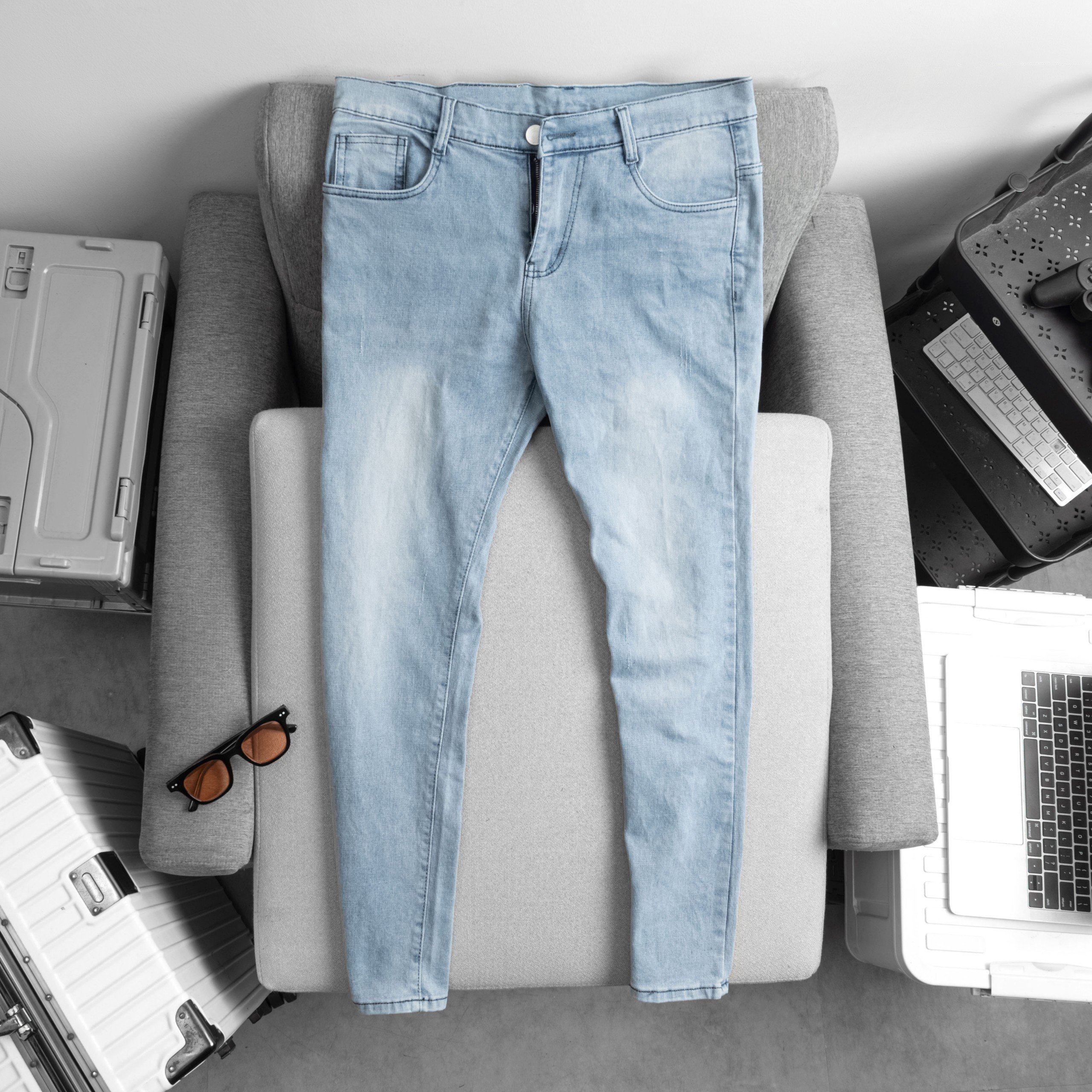 QUẦN JEAN NAM KPS09 wash nhẹ co giãn QUẦN bò nam khoá kéo ống đứng nút gài chuẩn form hình thật