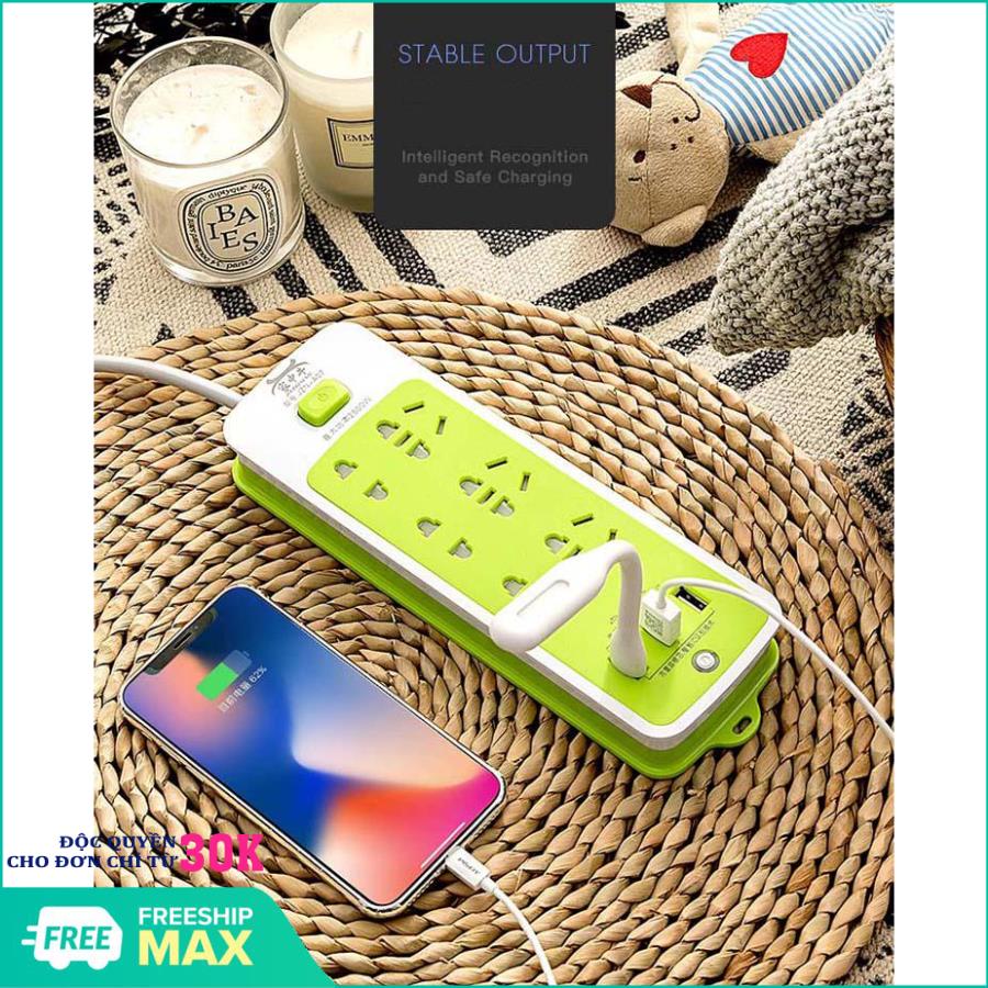 Ổ CẮM ĐIỆN 6 PHÍCH CẮM 3 CỔNG USB  SẠC NHANH 2A HÀNG XỊN CHẤT LƯỢNG CAO - Ổ CẮM ĐIỆN ĐA NĂNG THÔNG MINH CÓ CỔNG USB SẠC NHANH 2A AN TOÀN CHỐNG GIẬT SIÊU TIỆN LỢI