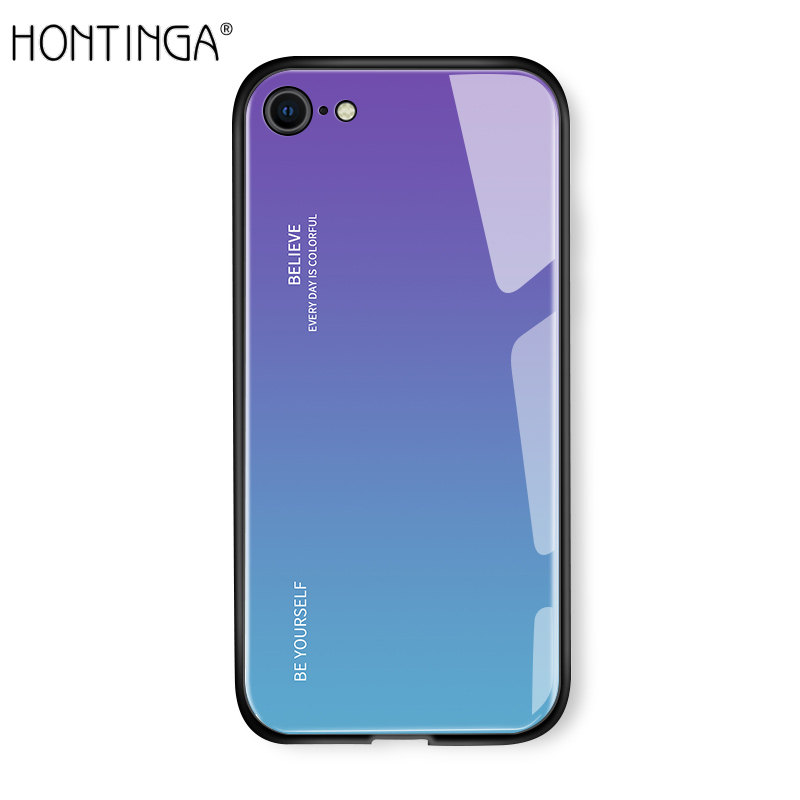 Hontinga For New iphone SE 2020 SE 2 Case Luxury Aurora Rainbow Gradient Case Shockproof Tempered Glass Cover Handphone Case
