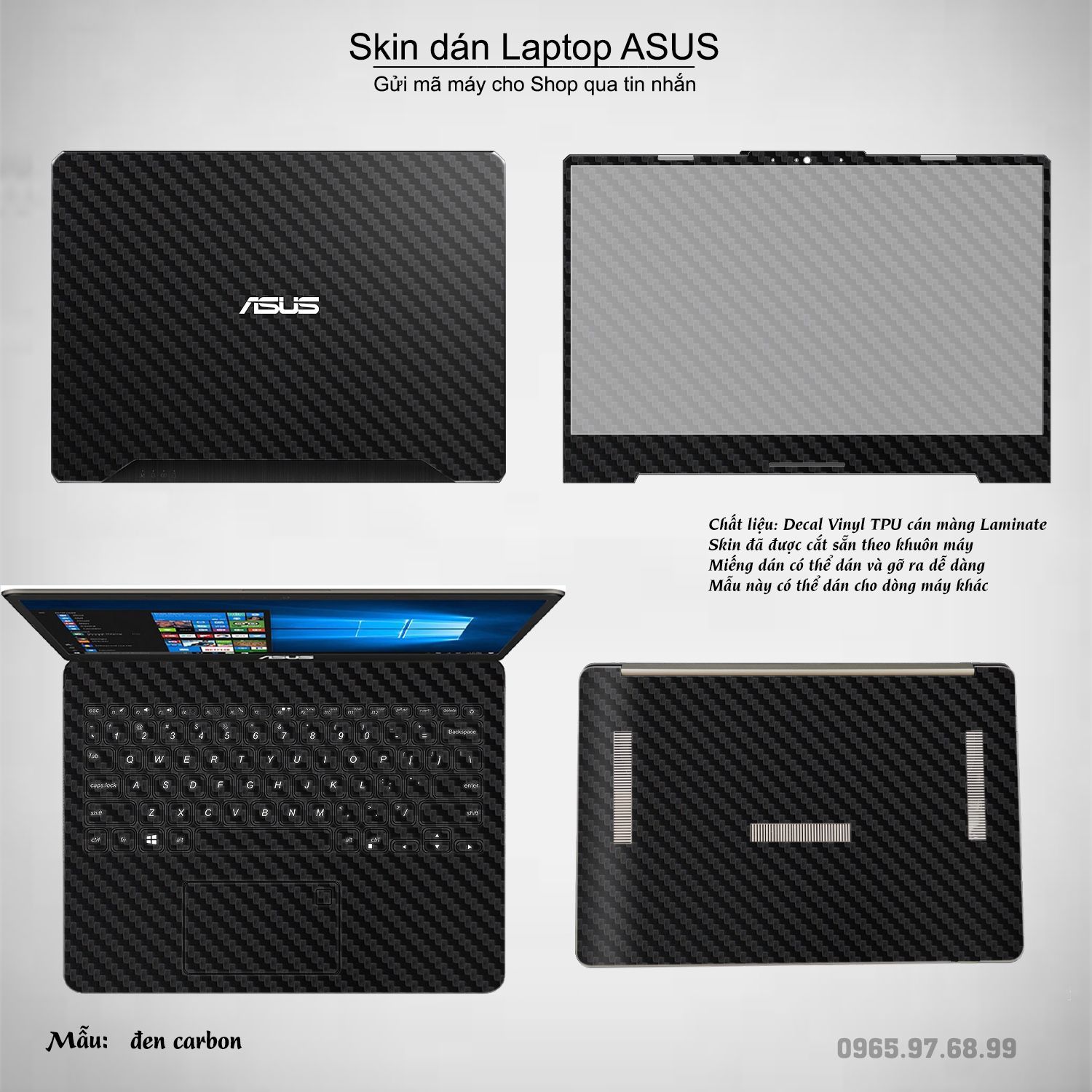 Decal Skin dán Laptop Asus mẫu Aluminum Chrome đen carbon (inbox mã máy cho shop)