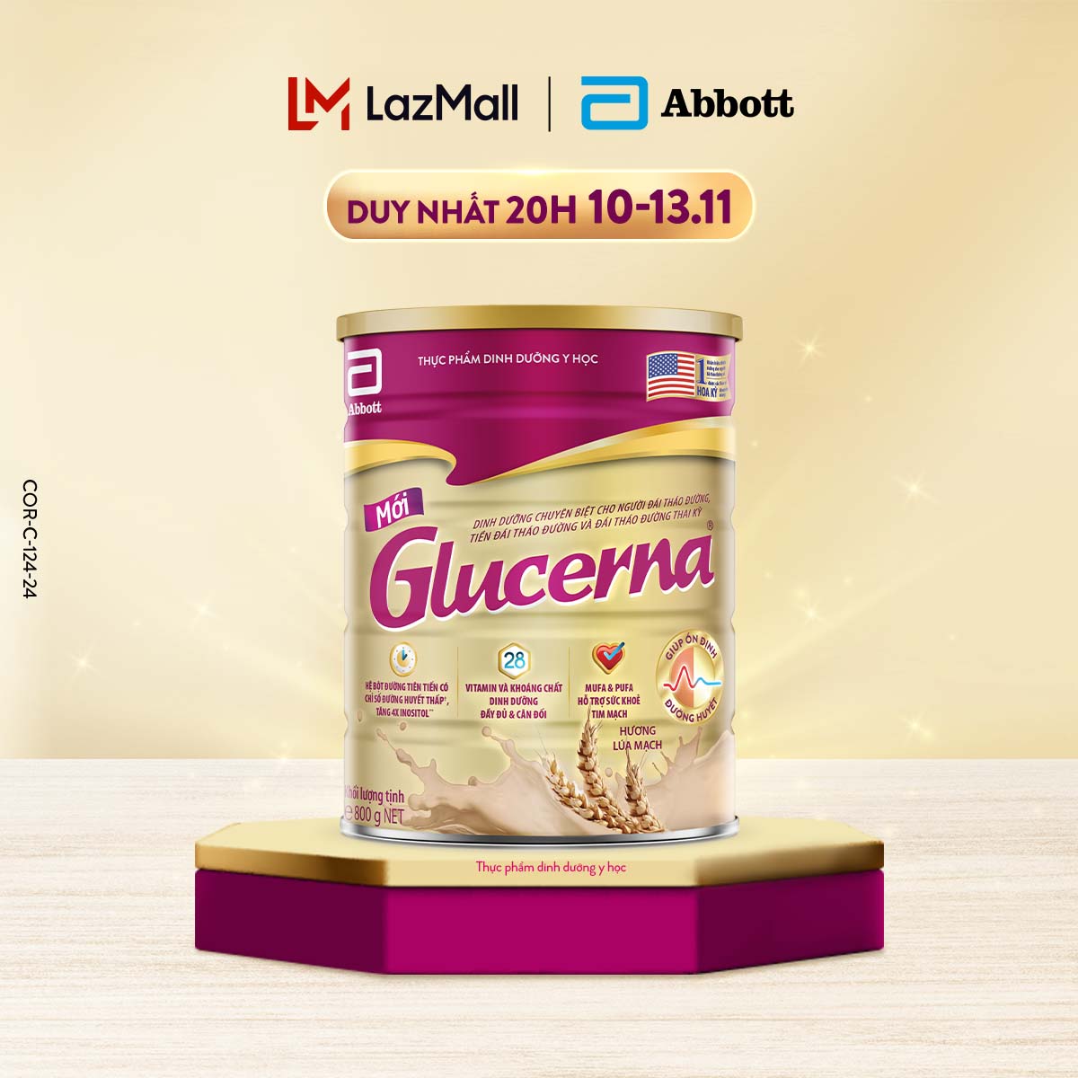 Lon sữa bột Abbott Glucerna Hương Lúa mạch 850gram