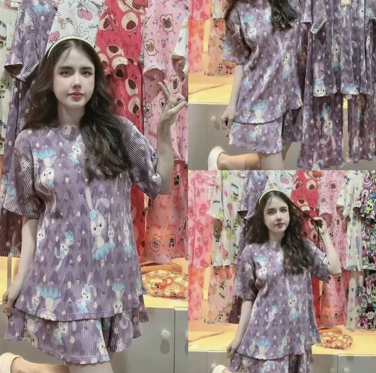 Set bộ mặc nhà, đồ bộ nữ bigsize, set bộ đùi, set bộ dập ly in hình siêu dễ thương