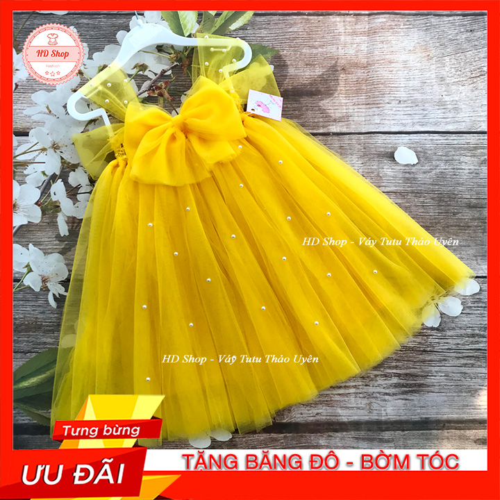 Đầm Bé Gái / Đầm Công Chúa Cho Bé Vàng Nơ Đính Đá