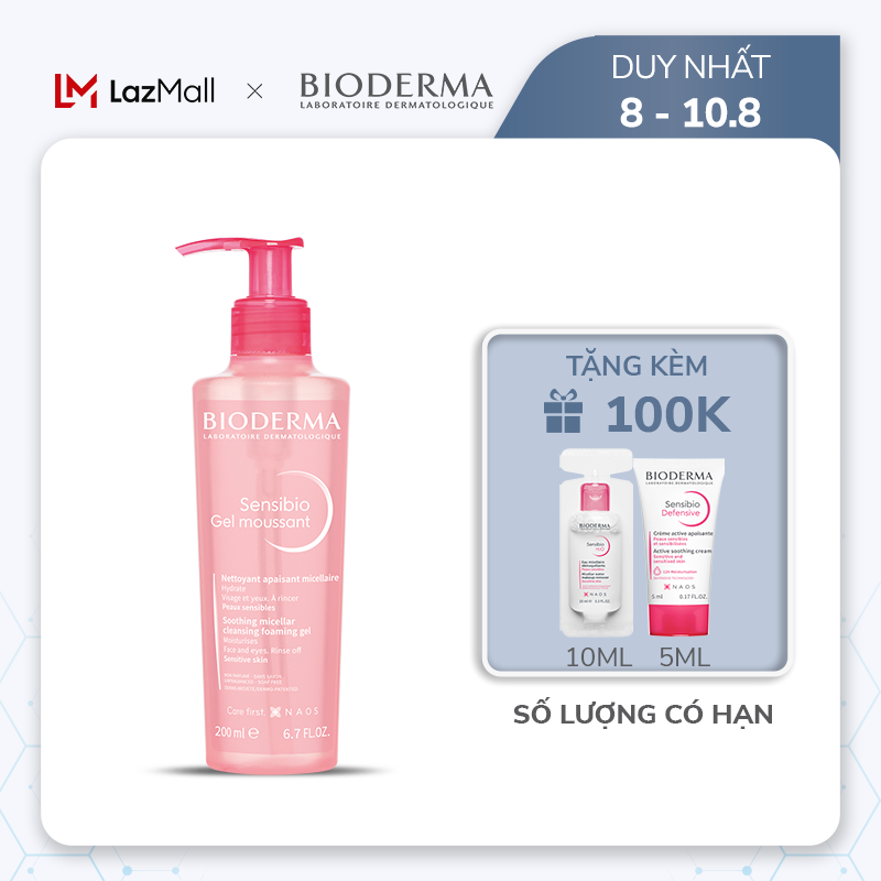 Gel rửa mặt tạo bọt cho da nhạy cảm Bioderma Sensibio Gel Moussant - 200ml