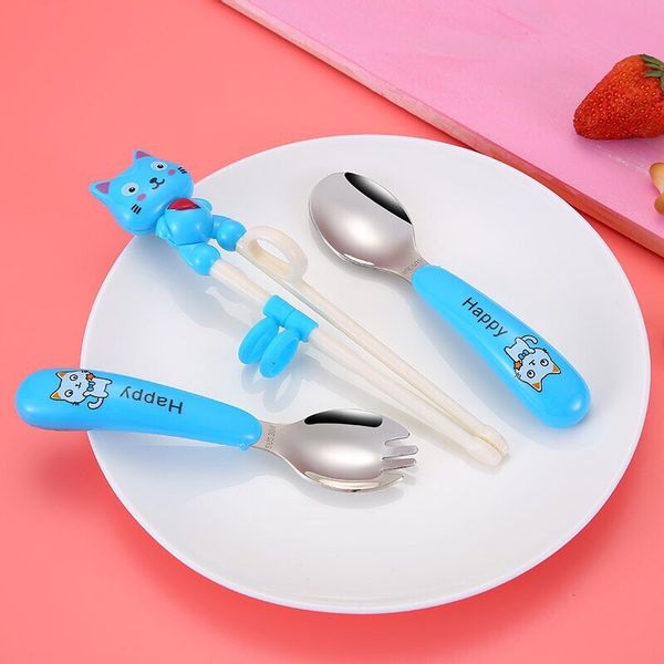 Bộ đũa thìa dĩa ăn dặm inox happy cat cho bé