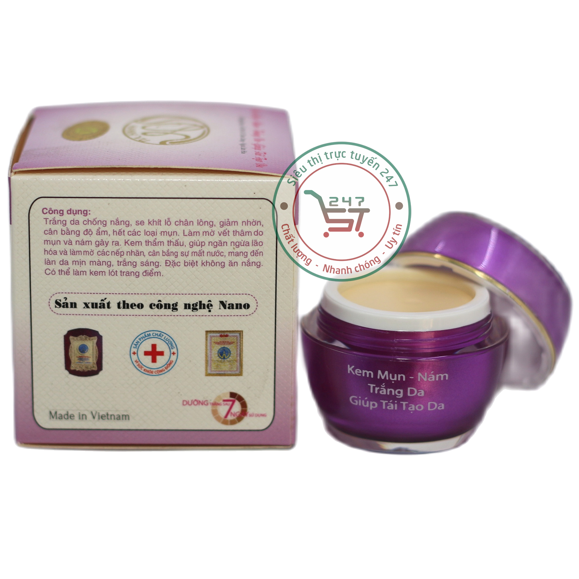 Kem Mụn Nám mờ Thâm Trắng da Tái tạo da Se khít lỗ chân lông nhau thai cừu Collagen SON (Tím)