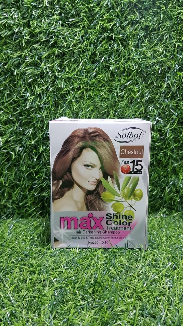 [HCM]Dầu gội thảo dược tạo Màu tóc Solbol MAX Shine Color nâu hạt dẻ ( hộp 10 gói )