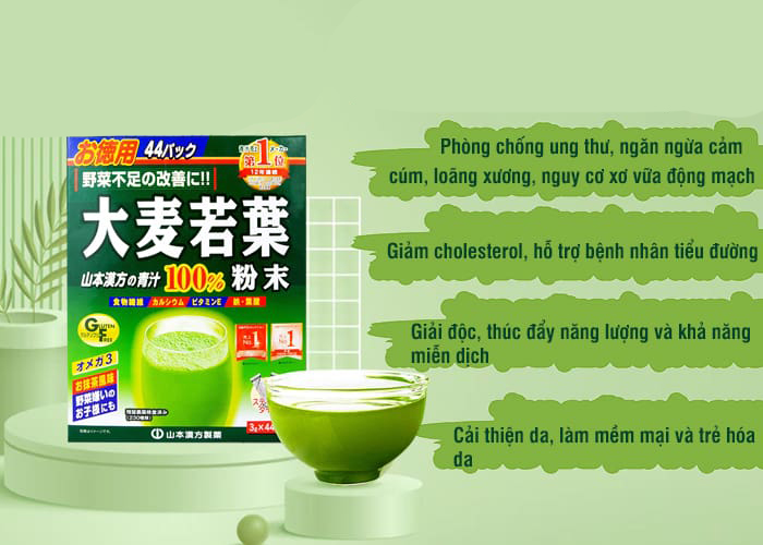 Bột lúa non, bột mầm lúa mạch, cỏ lúa mì non Grass Barley Nhật Bản 44 gói Có enzyme hỗ trợ tiêu hóa, thải độc