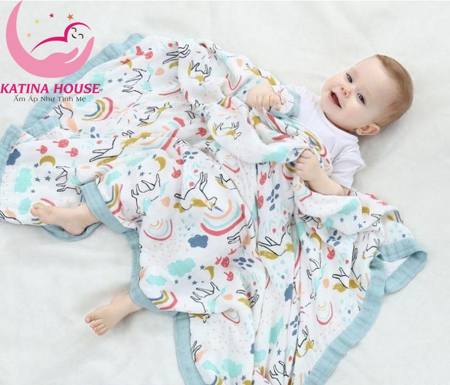 Khăn tắm cho bé Aden sợi tre 4 lớp mềm mịn mát, 90x110cm, họa tiết sắc nét có bo viền cực đẹp