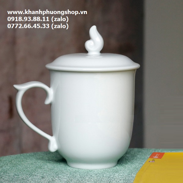 Ly sứ uống trà có nắp viền vàng sứ Minh Long - ly sứ uống trà có nắp viền vàng minh long
