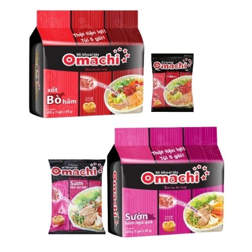 COMBO 5 gói Mì OMACHI (xốt bò hầm hoặc sườn hầm ngũ quả) (80gr /1 gói)