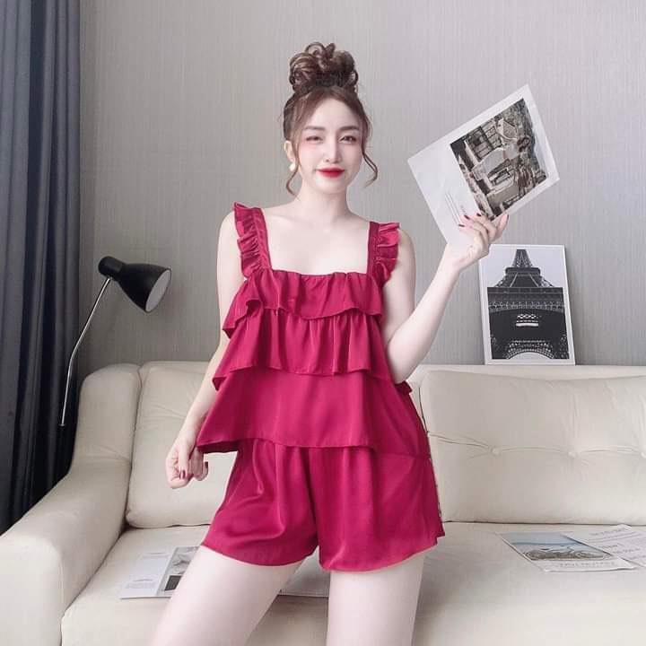 Set đồ ngủ 2 dây sexy co giãn lụa satin Bộ ngủ 2 dây mát lạnh lụa satin loại 1 mềm mịn Freesize dưới 60kg