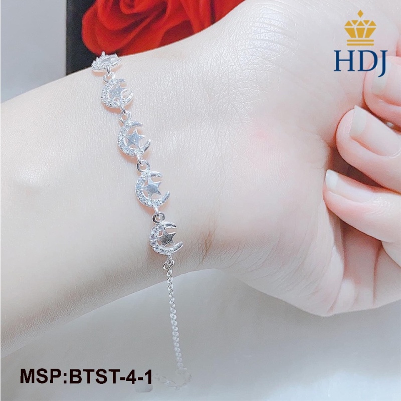 Combo lắc tay và lắc chân bạc nữ hình trăng sao đính đá sang trọng trang sức cao cấp HDJ mã BTST-4-1