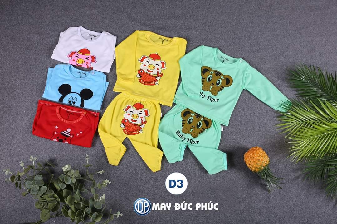 Sét 5 bộ quần áo dài tay cài vai mèo thần tài
