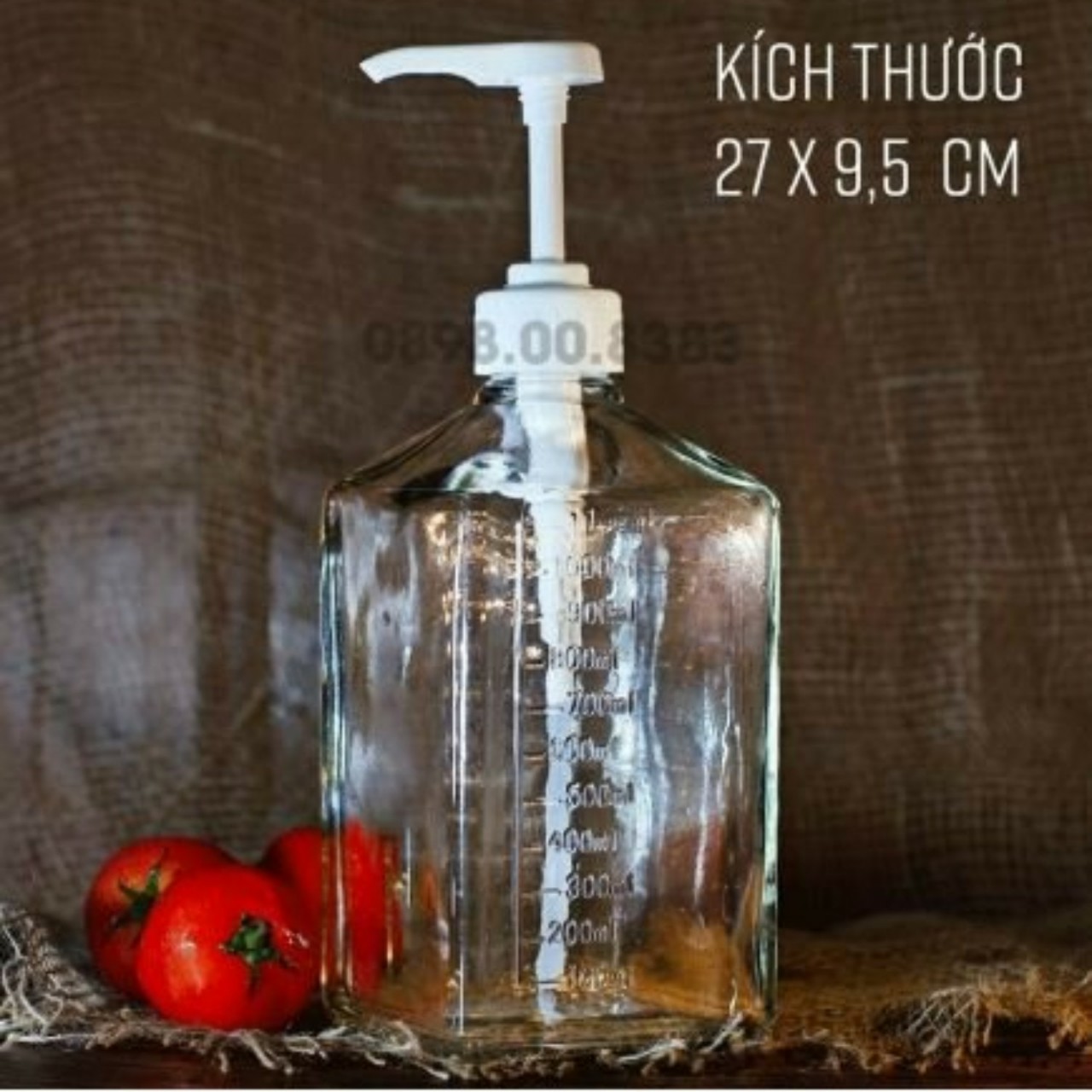 BÌNH THỦY TINH 1100 ML CÓ VÒI BƠM 10CC