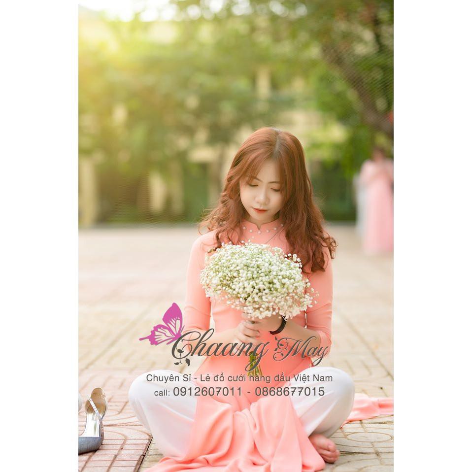 Áo dài truyền thống ❤️FREESHIP❤️ áo dài màu cam nhạt kèm quần lụa CAM01Áo dài Chaang