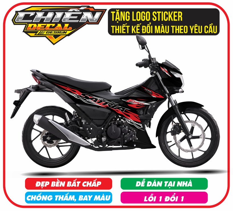 Tem rời xe satria - raider F150 mẫu tem lửa đen đỏ ( tem 3 lớp cao cấp)