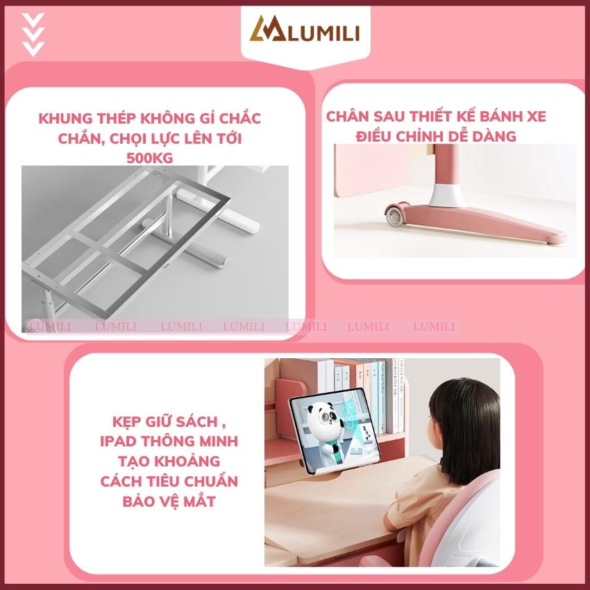 Bộ bàn học cho bé lumili S05, bàn học chống gù mặt bàn 60x1m2, bàn học sinh có tay quay,