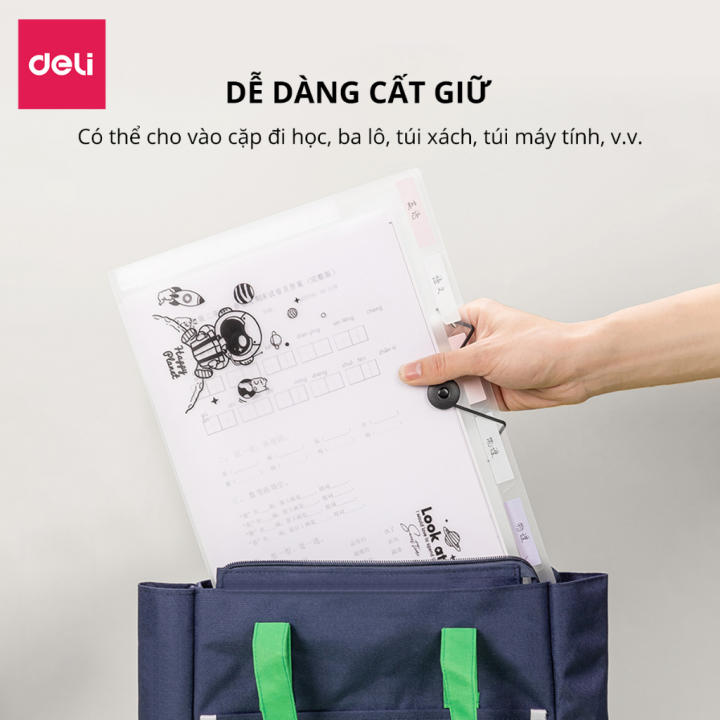 Cặp Túi Đựng Tài Liệu A4 Deli File Đựng Tài Liệu Hồ Sơ 8 Ngăn Túi Hồ Sơ Văn Phòng File Lưu Trữ Đa Năng Trong Suốt Cute PM309 - Hình ảnh 8