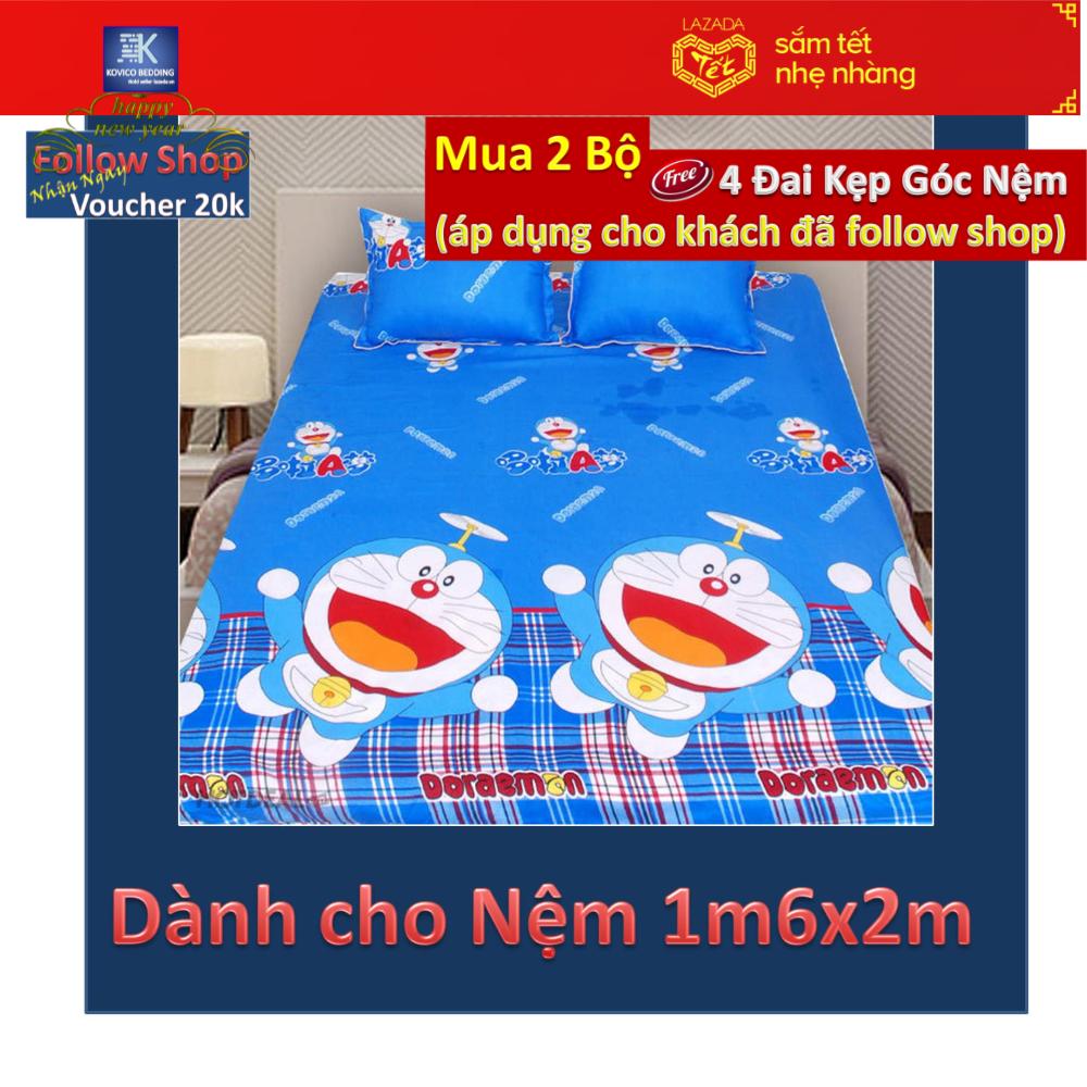 (FreeShip MAX) Bộ 5 món Chăn Ga Gối Bọc Doraemon Chong Chóng